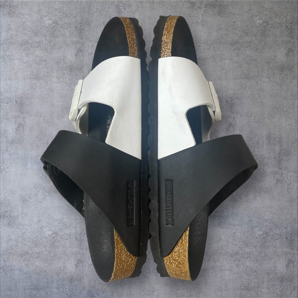 Birkenstock Birko Flor Arizona Split Black/White Womens 6 (37) Comfort Two Strap - Picture 5 of 9